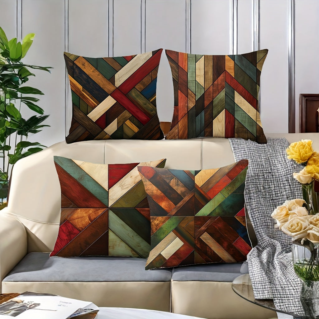 4-Pack Contemporary Geometric Throw Cushion Covers for Sofa, Machine Washable, Printed Zipper Closure, Versatile Room Decor, Woven Polyester Decorative Case Set for Living Room, Bedroom, Patio Furniture