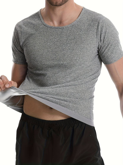 Men's Sweat Sauna Suit: Compression Body Shaper T-Shirt :Burn Fat & Shape Your Body, PU Coating For Warmth