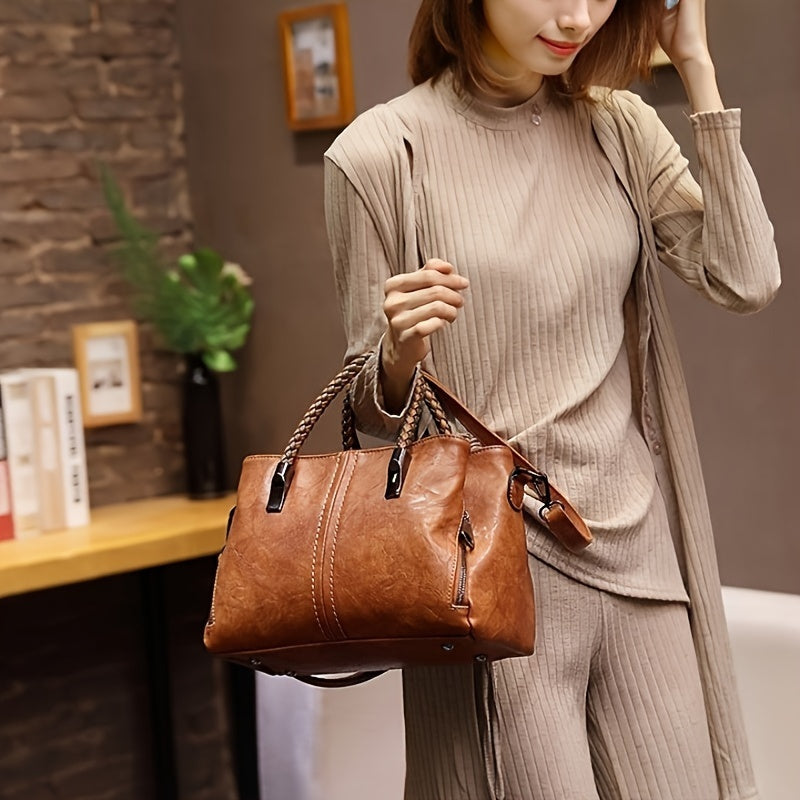 Big Bag 2025 Four Seasons Versatile Handbag Fashion Office Bag Texture Soft Boston Single Shoulder Crossover Large Capacity Women's Bag