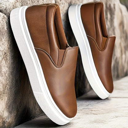 Mocassins para homem sem atacadores - Ténis antiderrapantes de cano baixo com bico redondo, estilo mocassins, com sola acolchoada em PVC, disponíveis em castanho/preto/branco/bege para uso diário e formal - Sapatos sociais minimalistas e versáteis.