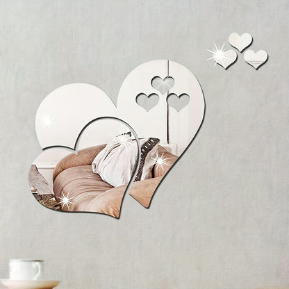 5pcs Mirror Sticker, Acrylic Shatterproof Mirror Heart Wall Stickers Decor For Bedroom Living Room Dining Room Kitchen School（10.2*7.8inch）