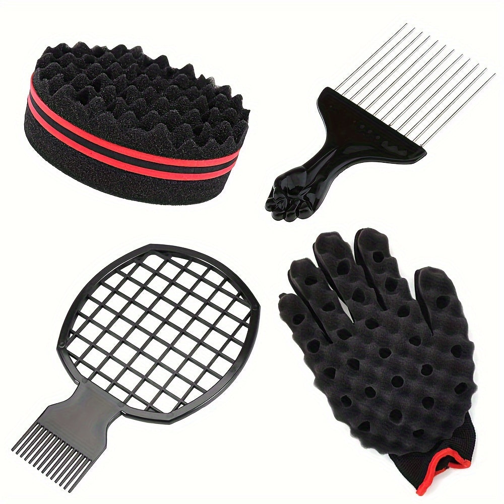 Afro Twist Hair Comb Twist Wave Barber Tool Twist Brush Curl Comb Twist Hair Sponge Twist Wave Curl Brush Comb Twist Hair Coils Comb for Natural Hair Perm comb set, sponge shaped comb, steel needle insertion comb, curling glo