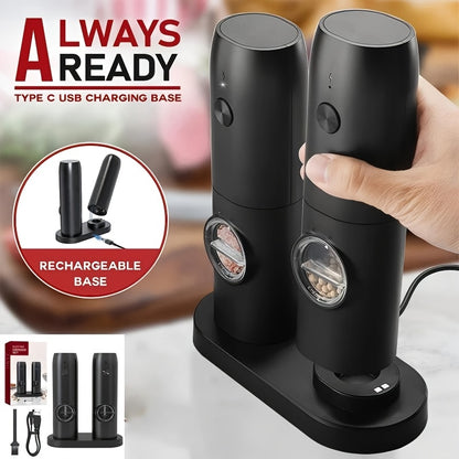 1pc/2pcs Option, Rechargeable Electric Salt And Pepper Grinder, Automatic Salt And Pepper Grinder with LED Light, Adjustable Coarseness, Large Capacity, Suitable for Home Kitchen Barbecue, Restaurant, Outdoor, Wedding Gift