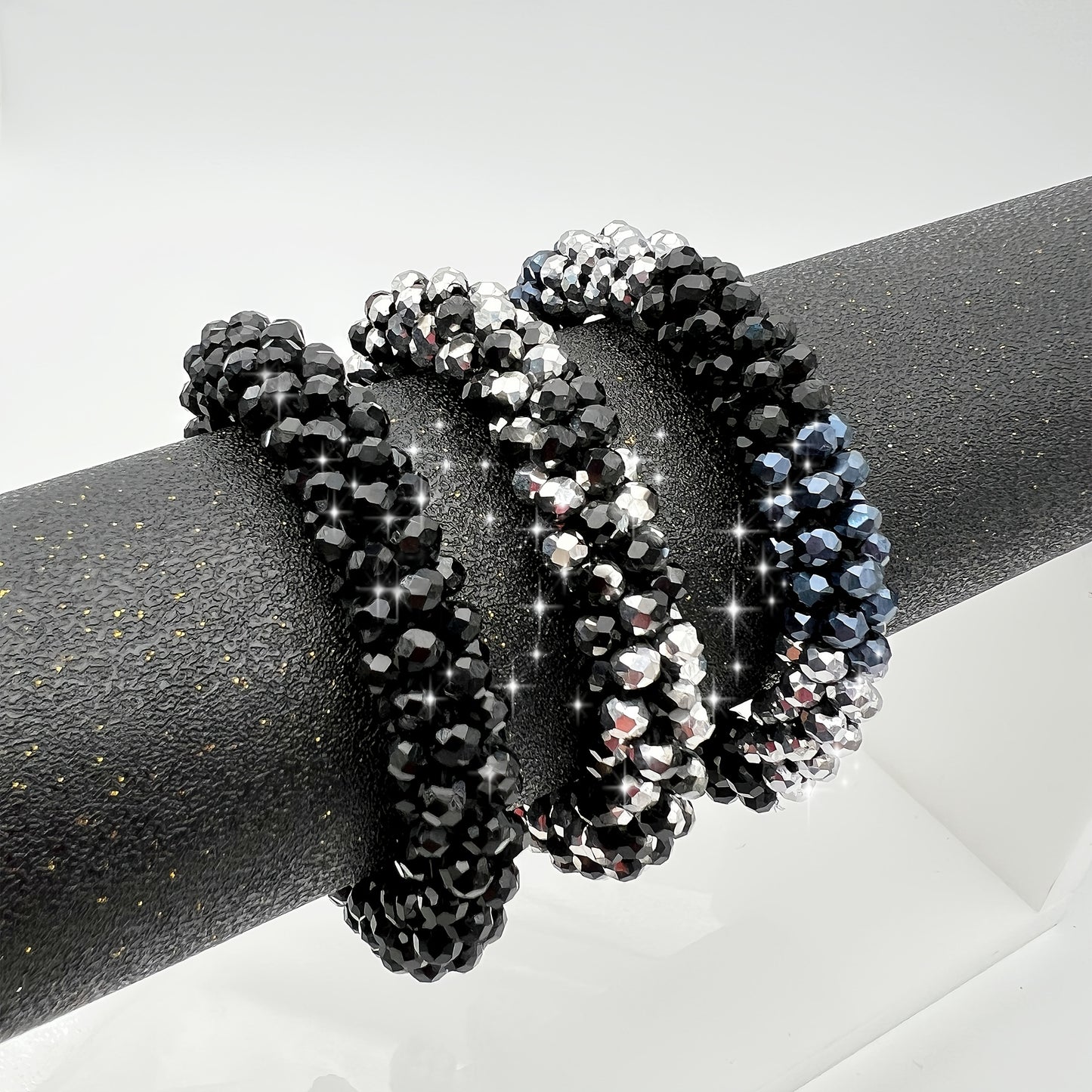 Esbbela 3pcs Bracelet Set Holiday Gift Beaded Artificial Crystal Stackable Strap Set with Elasticity Suitable for Women Men 16.51-20.32cm Daily Vacation