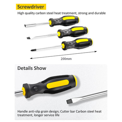 108pcs Home & Auto Repair Tool Kit with Hammer, Wrench, Socket Set, Screwdriver, Level, Tape Measure - Includes Durable Toolbox