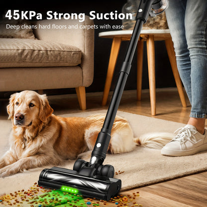 Cordless Vacuum Cleaner, Lightweight Powerful Stick Vacuum Cleaner, 60 Mins Runtime, Self-Standing, Stick Vacuum With Charging Dock Station, Upgraded Green Light&Anti-Tangle FloorBrush, Handheld Vacuum For Pet Hair/Carpet/Flo
