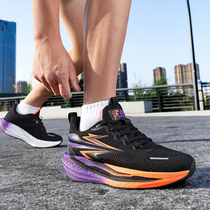 Men'S Breathable Running Shoes with Thick Cushioned Sole for Marathon Training - Lightweight Low-Top Sneakers, Vibrant Orange & Purple Accents, Durable MD/TPR Outsole, Lace-Up Design for Hiking, Outdoor & Casual Wear, Trail R