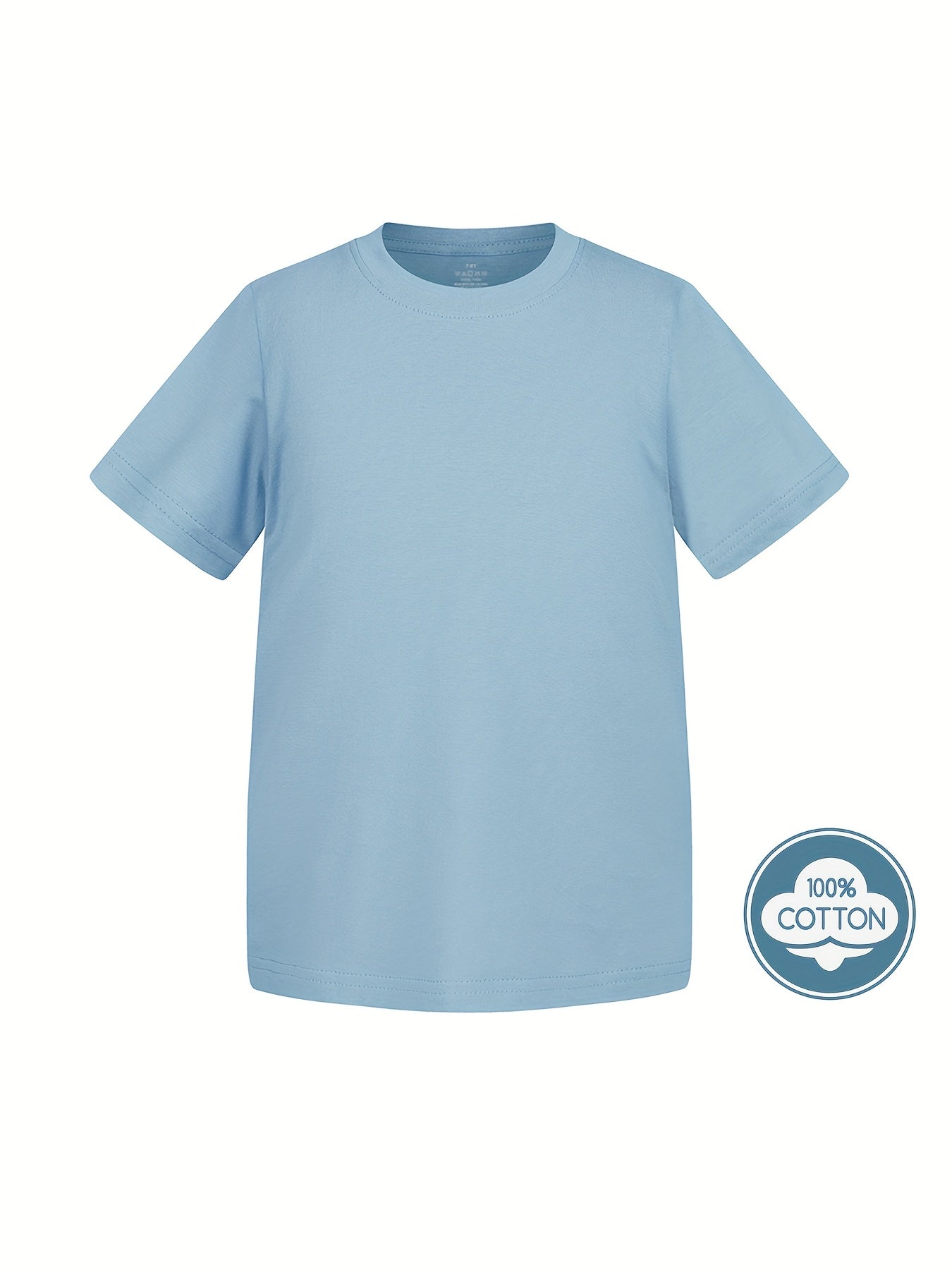 T-shirt infantil de cor sólida, blusa casual de manga curta, t-shirt infantil para o verão.