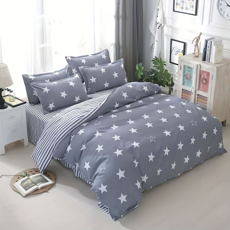 Four Seasons Four-Piece Set of Active Print Fabric, 1pc Quilt Cover Without Quilt Core, 1pc Bed Sheet, 2pcs Pillowcase Without Pillow Core, Comfortable, Soft, Breathable, Active Print Fabric, Suitable for Dormitory, Living Ro