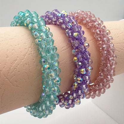 Esbbela 3pcs Bracelet Set Holiday Gift Beaded Artificial Crystal Stackable Strap Set with Elasticity Suitable for Women Men 16.51-20.32cm Daily Vacation