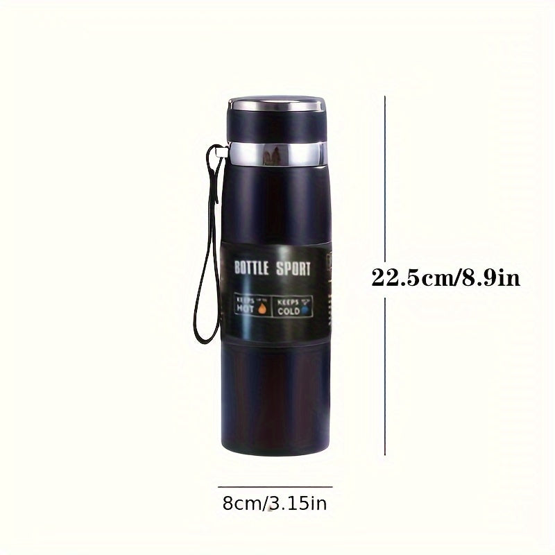 800ml/27oz Stainless Steel Insulated Water Bottle with Carrying Strap - Keeps Drinks Hot for 10 Hours or Cold for 24 Hours, BPA-Free, Portable for Camping, Hiking, Driving, and Travel