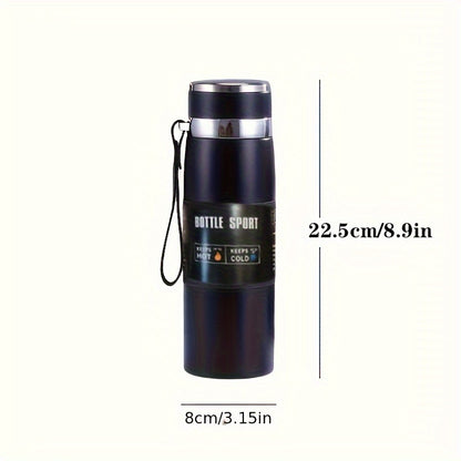 800ml/27oz Stainless Steel Insulated Water Bottle with Carrying Strap - Keeps Drinks Hot for 10 Hours or Cold for 24 Hours, BPA-Free, Portable for Camping, Hiking, Driving, and Travel