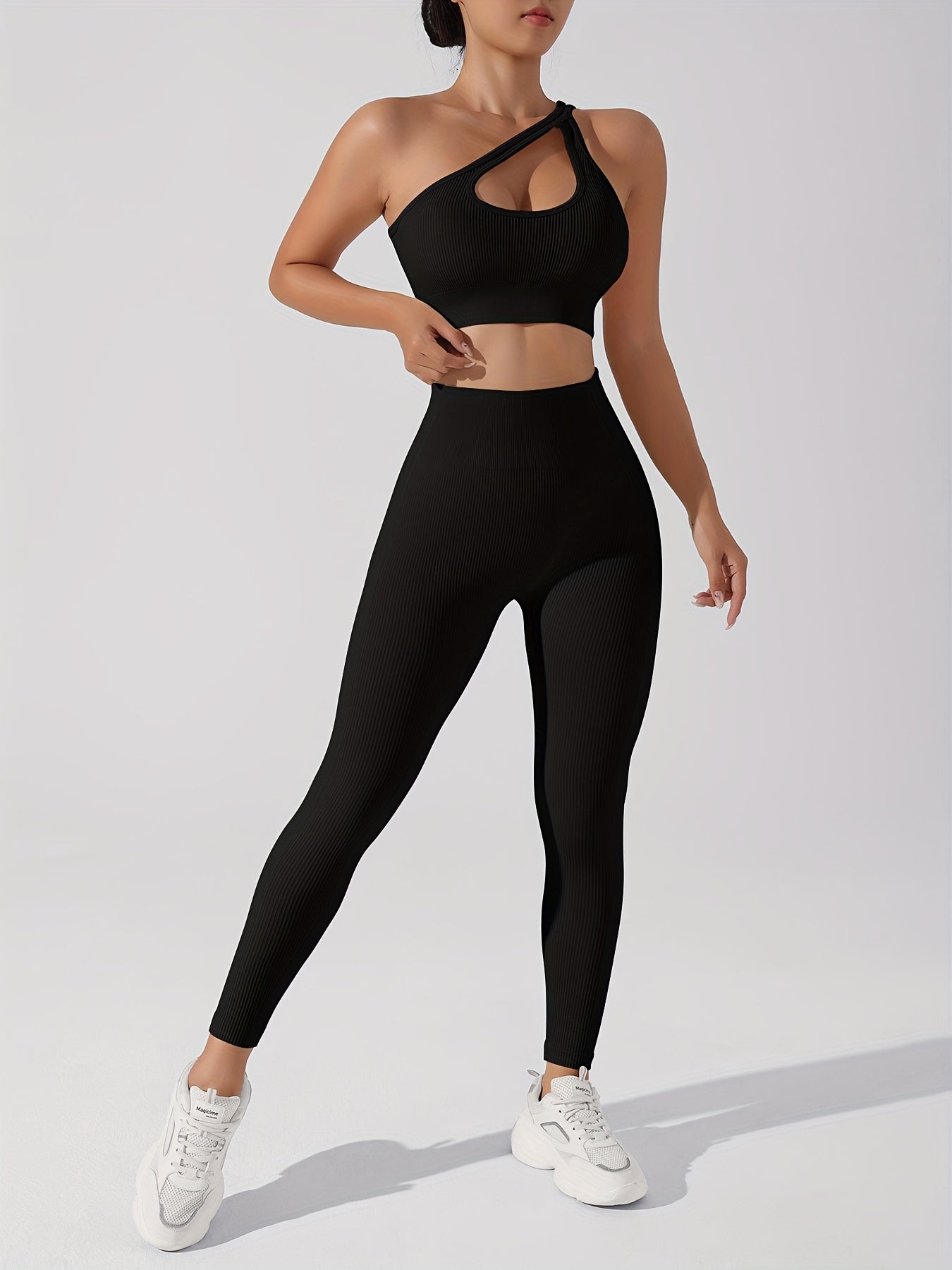 Women's 2pcs Yoga Set: Sexy One-Shoulder Sports Bra & High-Waist Butt Lifting Leggings - Stretchy, Non-See-Through Activewear