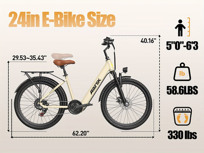 Aairsk 60.96cm Electric Bicycle for Adults, 7-Speed Ebike with 36V 13AH Replaceable Built-in Battery & 250W Motor, Full Suspension Electric Mountain Bike, 25 Km/h And 80km Range E-bike for Urban Commuters