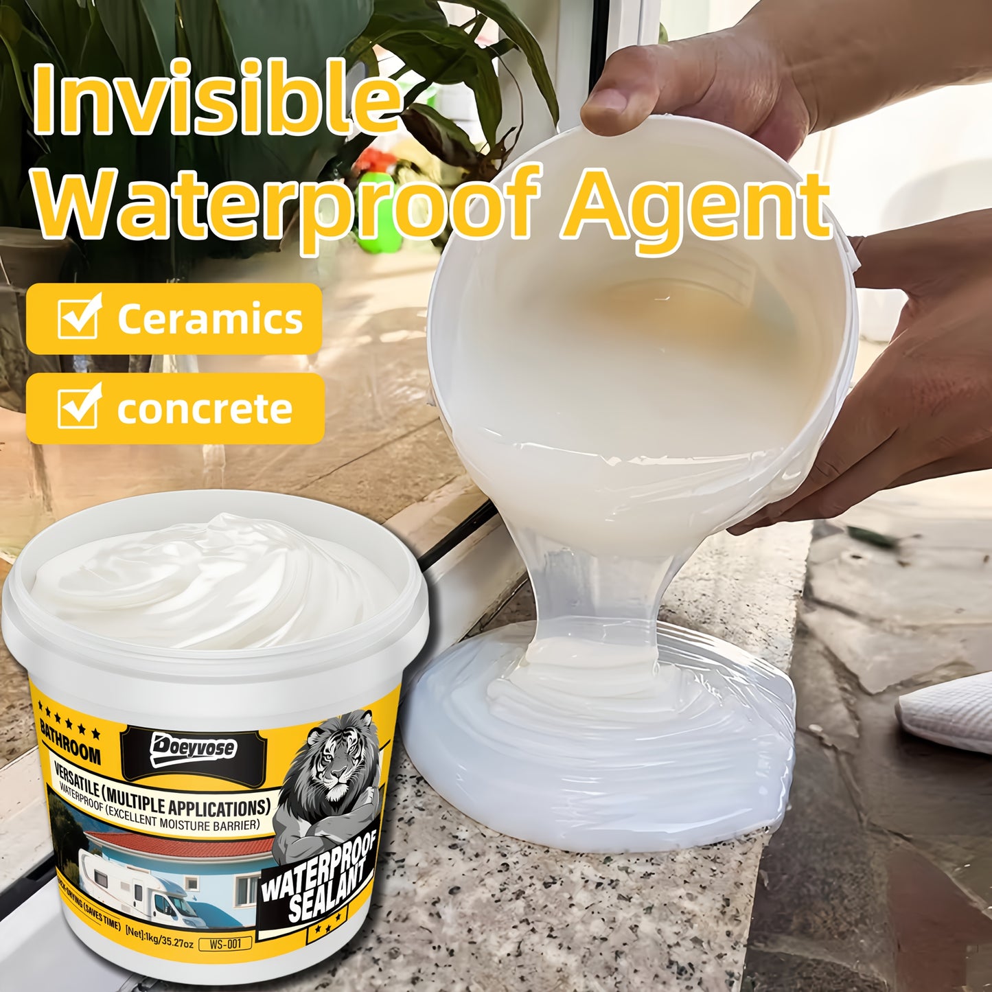 Doeyvose 1kg/35.28oz Heavy-Duty Waterproof Sealant - White Quick-Dry Multi-Purpose Instant Leak Repair for Roofs, Floors,, RV, Boat, Shower - Strong Bonding Agent, Paintable & Coating (No Color Change)