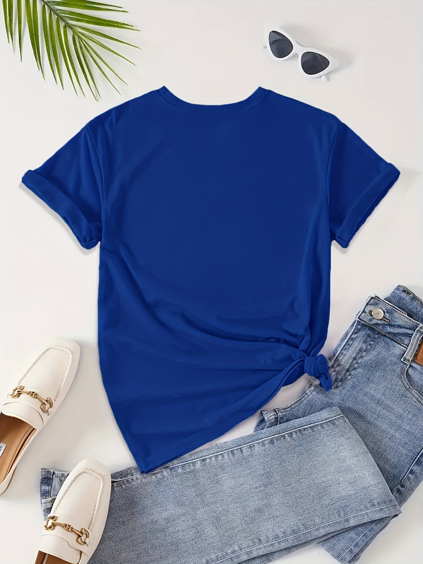 T-shirt casual para mulher com estampado floral de borboletas e margaridas, gola redonda - Verde azeitona, Lavável à máquina, Modelagem regular para looks casuais, Moda para todas as estações, Estilo descontraído, Tecido não transparente