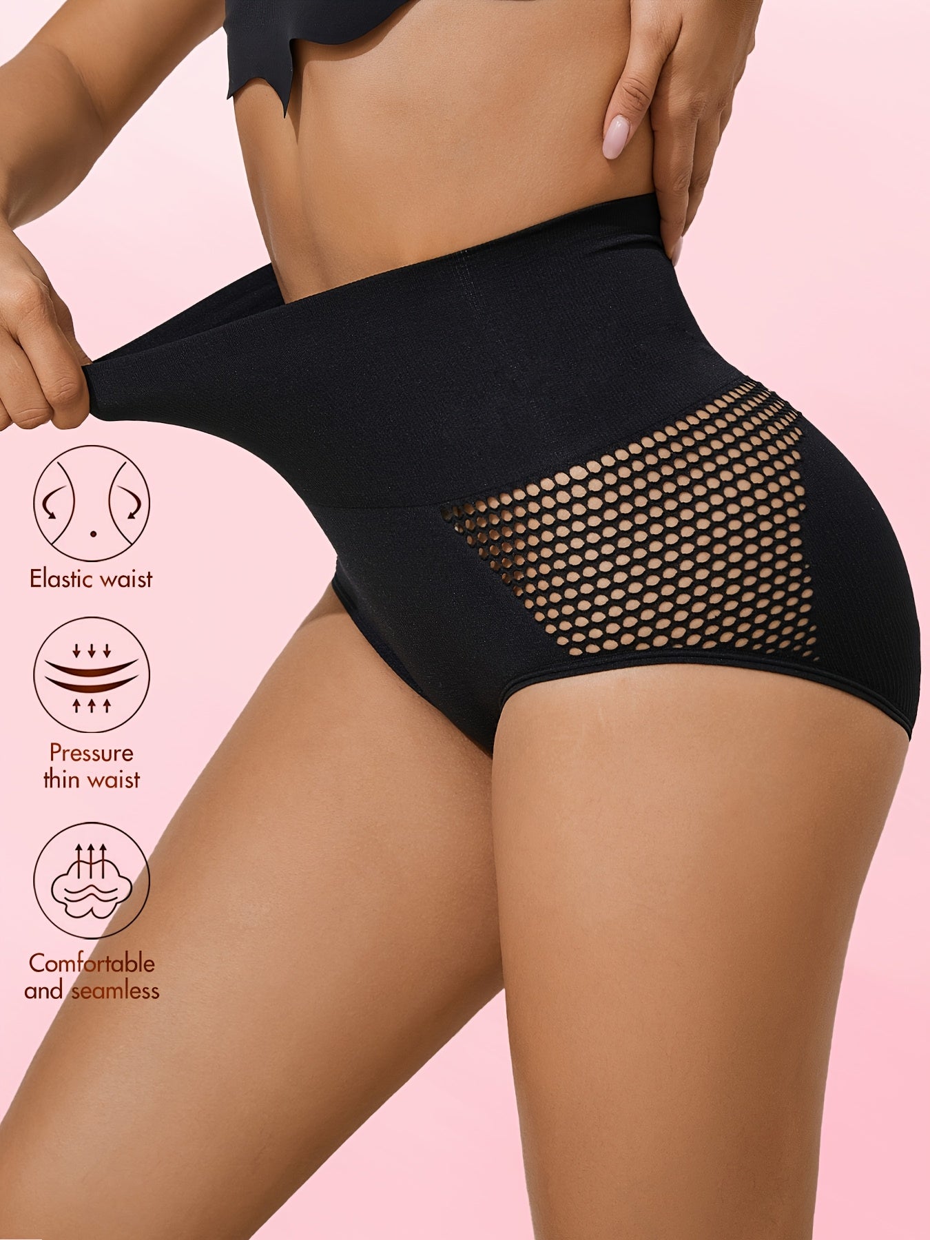 3pcs High-Content Tummy Control Pants for Women - Breathable Mesh, Butt Lift, Body Shaper Breasts with Solid Color Design and Breathable Mesh Details