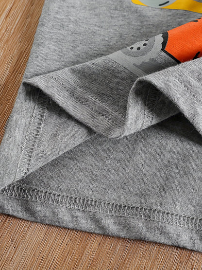 Boy's Tractors Print Casual Outfit Round Neck T-shirt & Shorts, Kids Summer Clothes Set For Daily And Outdoor Wear