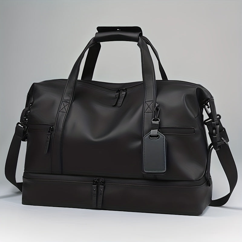 Large Capacity Heavy-Duty Gym Tote Duffel Bag with Shoe Compartment & Golden-Tone Hardware - Multi-Purpose Weekender Travel Bag for Men & Women, Sports, Outdoor, Business - Convertible Backpack/Duffel (Black)