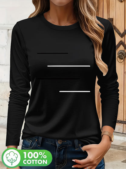 Simple Black and White Parallel Stripe Pattern Print T-Shirt, Suitable for Family Travel, Vacation, Casual, Parent- Matching Tee 9734