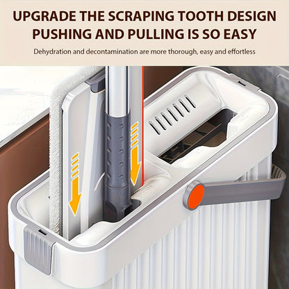 LDQ Heavy-Duty Mop & Bucket Set with 4 Washable Reusable Pads (Compatible with /Mop) - Wet/Dry Floor & Window, Space-Saving Stackable Design, Manual Operation for, Office, Commercial Use - No Required