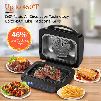 8-in-1 Grill Hot Air Fryer, 6L Capacity Airfryer, Electric Grill with Touch Control, 120-Minute Timer, 1700W, Black