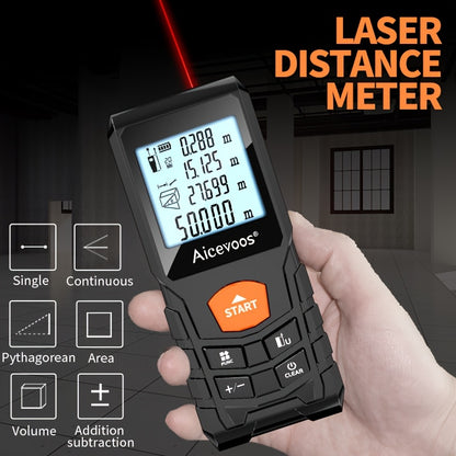 AICEVOOS High Precision Digital Laser Distance Meter, 50-120m Range, Battery-Powered, Rubber Casing, Electronic Measuring Tape for Industrial Measurement, Measurement Tool|Digital Distance Meter|Rubber Casing Tape