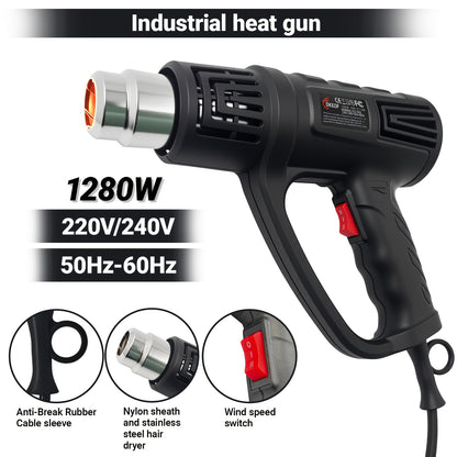 Kit de pistola de ar quente DKEOF 1280W para serviço pesado com definições de temperatura dupla (150°C/650°C), proteção contra sobreaquecimento, aquecimento rápido, cabo ergonómico e construção durável - para encolher PVC e soldar.