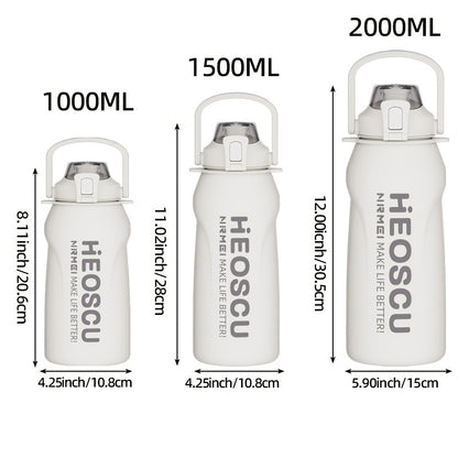 Garrafa térmica em aço inoxidável, mantém a temperatura quente ou fria durante 24 horas, com palhinha e pega/correia, caneca térmica de viagem com parede dupla, livre de BPA.