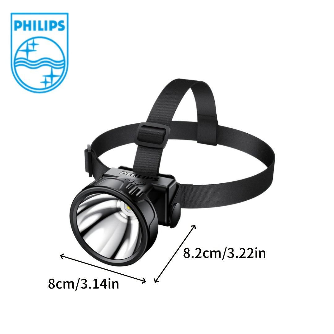 For Philips High-Lumen Ultra-Light Rechargeable Headlamp with 5 Modes, Sensor Switch & 90-Degree Adjustable Angle - USB Rechargeable, Long Battery Life, Durable ABS Matte Finish for Camping, Outdoor, Fishing, Emergency Lighti