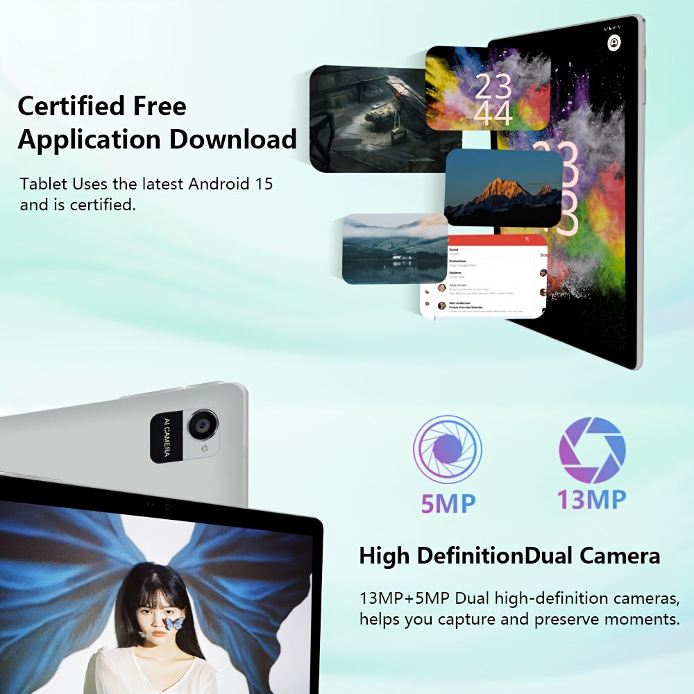 CRELANDER W30 2 in 1 Tablet PC Android 15 Tablet, RAM 12GB (4+8GB Expand)+128Gb ROM, with Case, (Keyboard, Mouse, Pen) Can Optional, 2.4G/5G Wifi, GMS, GPS, Google, Pad, Tablet PC, Tablet, Pad