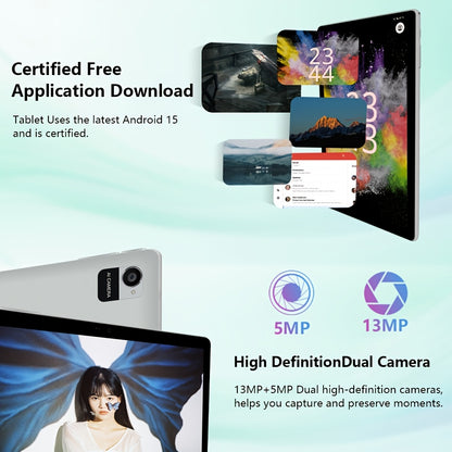 CRELANDER W30 2 in 1 Tablet PC Android 15 Tablet, RAM 12GB (4+8GB Expand)+128Gb ROM, with Case, (Keyboard, Mouse, Pen) Can Optional, 2.4G/5G Wifi, GMS, GPS, Google, Pad, Tablet PC, Tablet, Pad