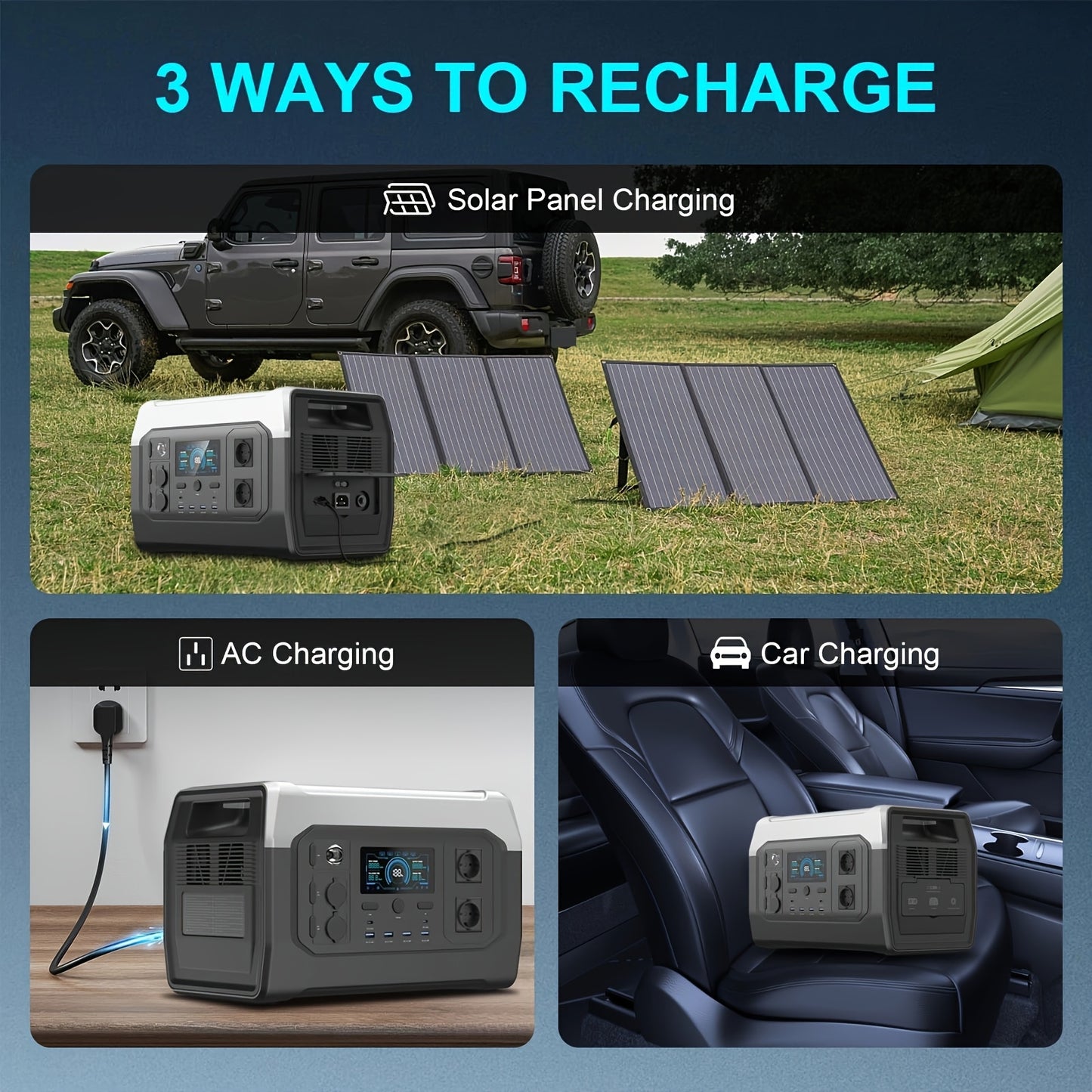 Estação de energia portátil CTOLITY XP1000 de 1800 W com painel solar ETFE de 200 W, bateria LFP de 1024 Wh, gerador solar para campismo, roulottes e viagens.