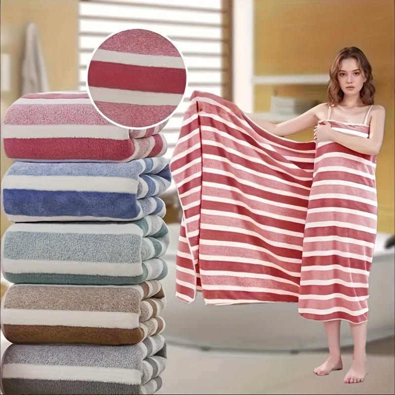 8pcs Set of Lint-Free, Super Absorbent And Super Soft Five-Star Hotel Standard Two-Color Striped Bath Towel Set, Including 2 Large Bath Towels, 2 Large Face Towels And 4 Hand Towels - Quick Drying | with Hanging Loop | Light