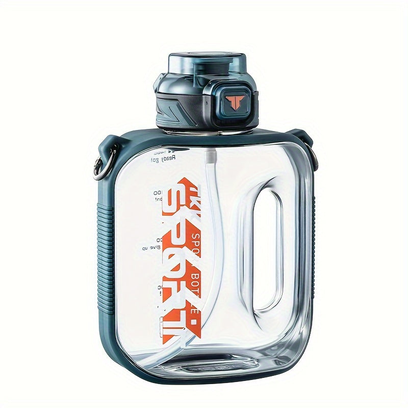 TKK Letter Pattern Plastic Water Bottle, Leakproof Sports Drink Bottle With Handle &amp; Shoulder Strap, Portable For Fitness, Travel