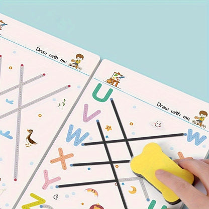 Reusable Magic Practice Copybook Set for Kids,Pen Control Training and Drawing Education Workbook, with Erasable Pen and Refills,Learning Writing Skills Development,Classroom Education