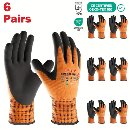 JOISIV 2/6 Pairs of Nitrile-Coated Rubber Gloves Featuring Microfoam Nitrile for a Robust Non-Slip Grip, Ideal for Gardening, Truck Driving, Auto Repairs, Laborers, Home Renovations, And Everyday Tasks.