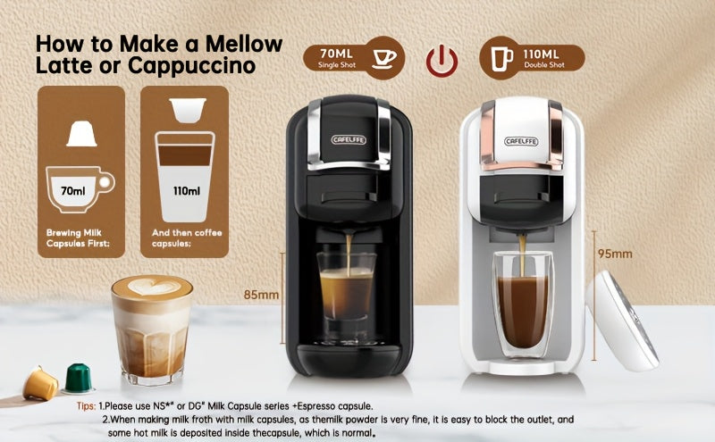 CAFELFFE Multifunctional Capsule Coffee Machine | Italian Espresso Machine | Hot and Cold Use | Quick Heating | Compatible with NES Capsules, DG Capsules, ESEpod | Automatic Coffee Maker for Home and Office | Great Gift for D