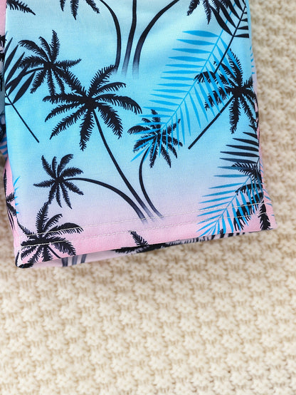 Boy's Coconut Trees Casual Outfit Round Neck Tank Top & Shorts Comfortable Breathable For Summer Kids Clothes Sets, Ideal For Daily & Outdoor Wear