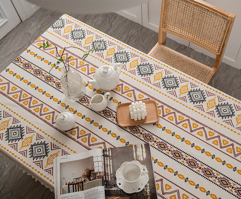 1pc Boho Style Rectangular Tablecloth with Tassels - Waterproof and Oil Proof Home Decor