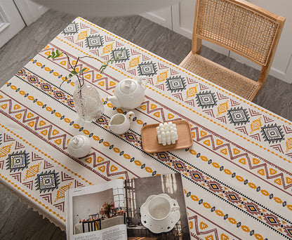 1pc Boho Style Rectangular Tablecloth with Tassels - Waterproof and Oil Proof Home Decor