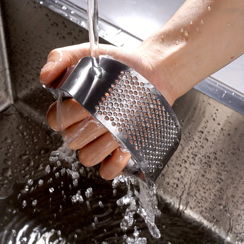 Heavy-Duty Manual Garlic Press & Crusher - 304 Stainless Steel Garlic Grinder with Lever, Adjustable Thickness, Easy-Clean Mincer for Kitchen & Restaurant Use - Garlic Peeler, Crusher (No /Squeeze)