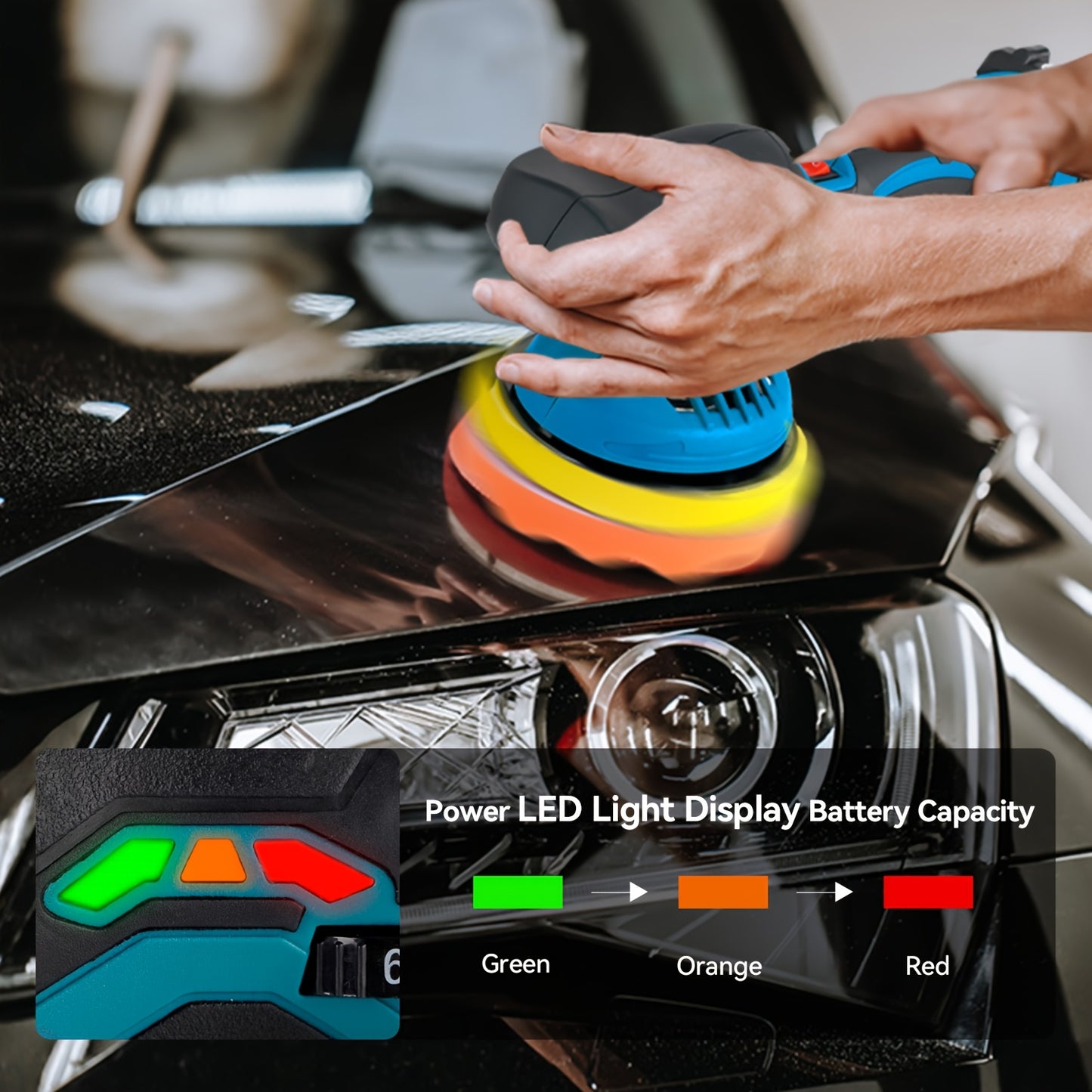 21V Buffer Polisher, 150mm Sand Disc Buffer Polisher for Car Detailing, with Polish And Wax Function, 5000RPM, Electric Polishing Tool for Car And Furniture, Home Bathroom Wall Cleaning, Suitable for Yofidra Batteries