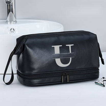 Customized Men's Fashion Travel Toiletry Bag PU Large Letter Toiletry Bag