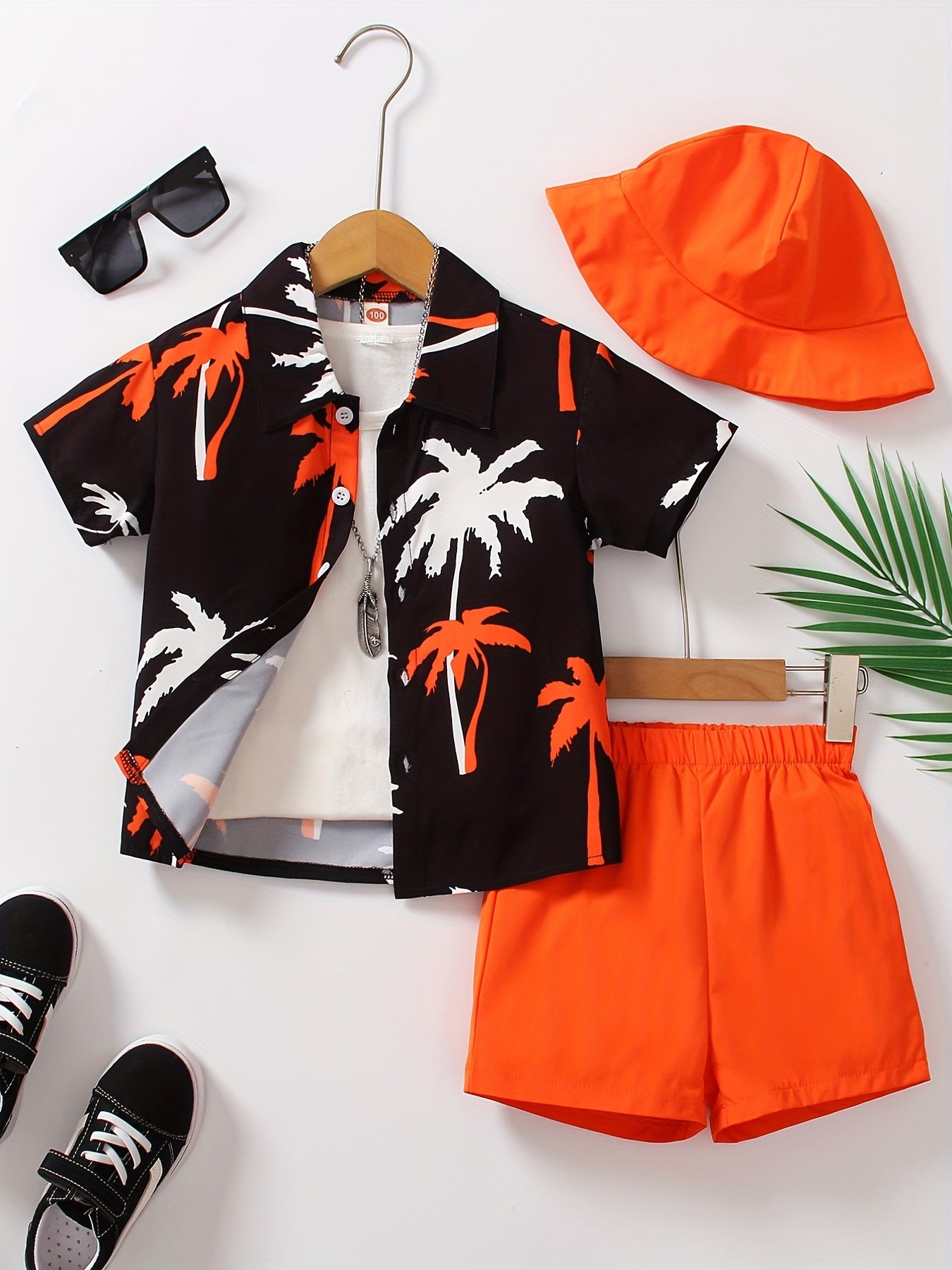 Boys' Summer Fashion Street Shirt Three-piece Set Only Selling Hats, Shirts and Shorts, Perfect for Outdoor
