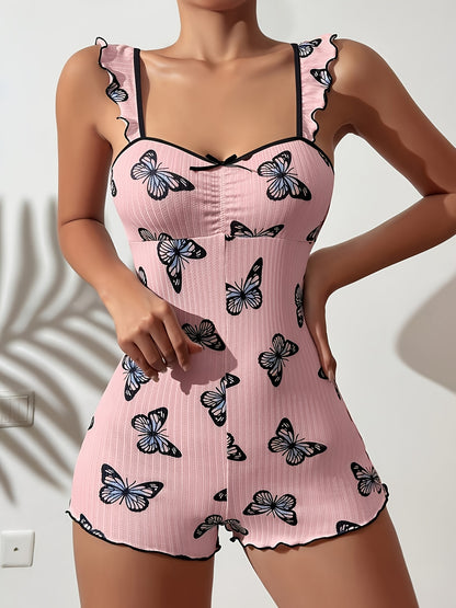 Butterfly Print Women's Sleepwear Dress and Pants Set