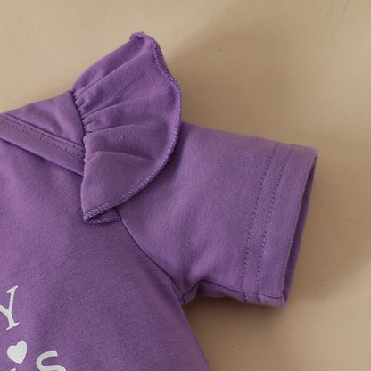 3pcs Short Sleeve &amp; Shorts Set for Newborns - "I'm Daddy's Girl" Letter Print Pants and Headband, Mommy's World Alphabet Kids' Outfit, Perfect for Outdoor