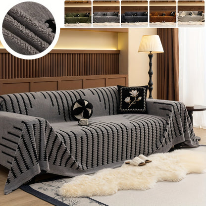 1pc Modern & Striped Sofa Cover - Soft Polyester, Machine Washable, Easy to Fit for 3-Seater, Loveseat, Sectional Sofa, Armchair