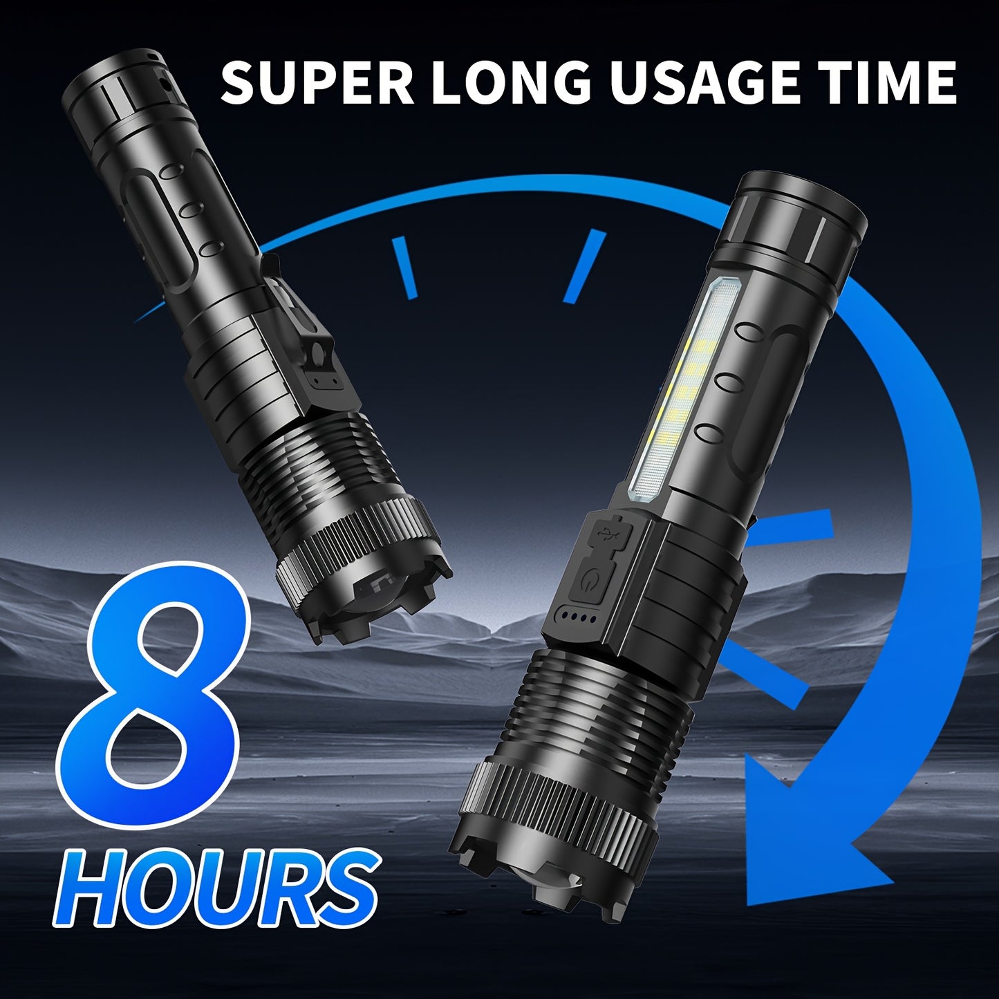 2pcs Flashlights High Lumens Rechargeable LED with USB-C, 6 Light Modes, Zoomable &amp; USB-C Cable Included, USB-Powered Handheld Torch for Camping, Emergency, Outdoor - Buy 1 Get 1 Free (Cob Side Light, Flash, Survival Gadgets,