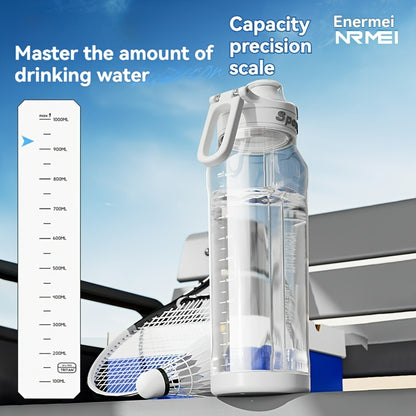 Garrafa de água desportiva NRMEi com palhinha, tampa flip-top e pega portátil - Design durável, resistente a impactos e antiderrapante para ginásio, atividades ao ar livre e hidratação. Acabamento brilhante e elegante. Material livre de BPA.